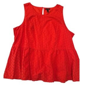 Lane Bryant Red Eyelet Peplum Tank Top Plus Size 26 Resortcore Coastal Grandma